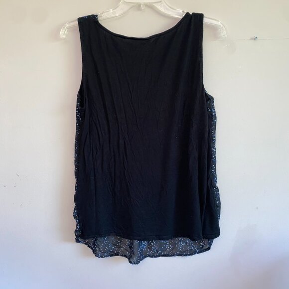 ELLE Blue Polka Dots on Black Sleeveless Blouse - Picture 3 of 3
